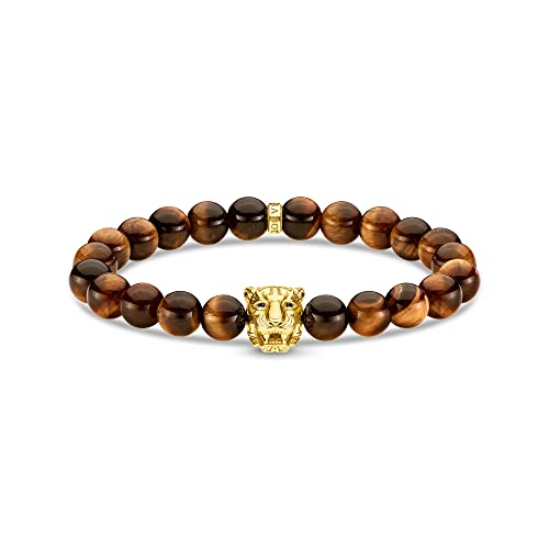 Thomas Sabo Herren Armband Tiger gold, aus Tigerauge Perlen, Tigerkopf aus 925er Sterlingsilber mit 750er Gelbgold-Vergoldung, Länge: 18 cm, A1939-324-2-L18 von THOMAS SABO