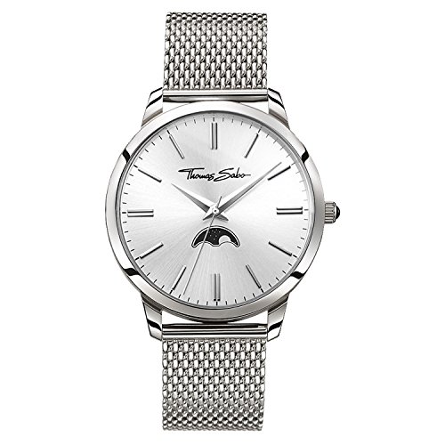 THOMAS SABO Unisex Erwachsene Mondphase Quarz Uhr mit Edelstahl Armband WA0324-201-201-42 mm von THOMAS SABO