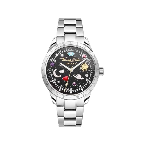 THOMAS SABO Uhr mit kosmischem Zifferblatt in Schwarz silberfarben Edelstahl, Edelstahl Silberfarben WA0402-201-203 von THOMAS SABO