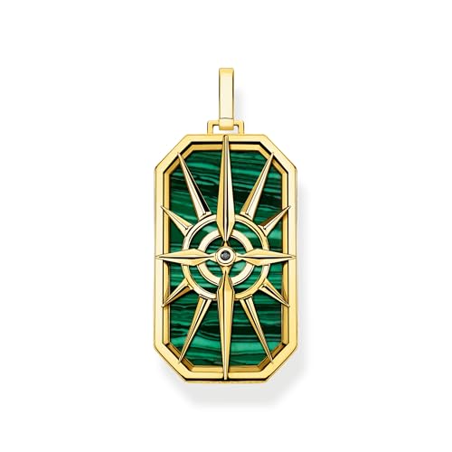 Thomas Sabo Herren Ketten Anhänger Kompass Stern, mit schwarzen Zirkoniasteinen und Malachit, 925er Sterlingsilber geschwärzt und 750er Vergoldung, Maße: 44 x 20 mm, PE869-140-6 von THOMAS SABO
