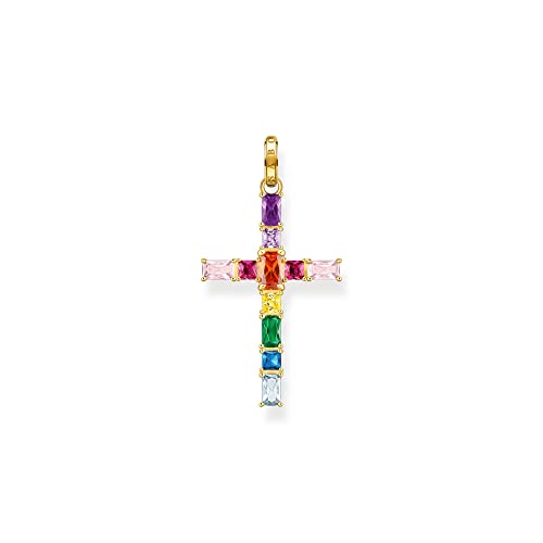 Thomas Sabo Damen Ketten Anhänger Kreuz, mit mehreren bunten Zirkoniasteinen, 925er Sterlingsilber geschwärzt und 750er Vergoldung, Maße: 42 x 23 mm, PE939-996-7 von THOMAS SABO