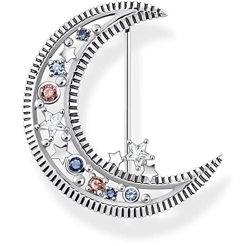 Thomas Sabo Damen Brosche Halbmond, mit verschiedenen Zirkoniasteinen und sythetischem Spinell, 925er Sterlingsilber geschwärzt, Maße: 33 x 9 mm, X0283-945-7 von THOMAS SABO