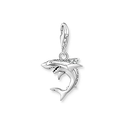 THOMAS SABO Charm-Anhänger Hai mit Zirkonia aus Sterling-Silber in der Farbe Silber, Maße: 15,2mm, 24,8mm, 1885-643-14 von THOMAS SABO