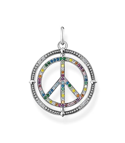 Thomas Sabo Damen Ketten Anhänger Peace, mit mehreren bunten Zirkoniasteinen, 925er Sterlingsilber geschwärzt, Maße: 37 x 28 mm, PE941-318-7 von THOMAS SABO