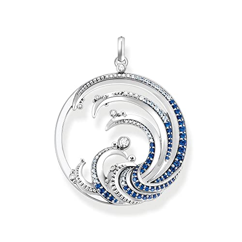 Thomas Sabo Damen Ketten Anhänger Welle, mit mehreren Zirkoniasteinen, 925er Sterlingsilber geschwärzt, Maße: 51 x 40 mm, PE930-644-1 von THOMAS SABO