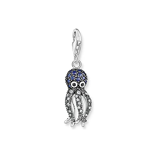 Thomas Sabo Charm-Anhänger Oktopus mit Zirkonia aus Sterling-Silber in der Farbe Silber-Blau, Maße: 8,8mm, 31,5mm, 1890-644-1 von THOMAS SABO