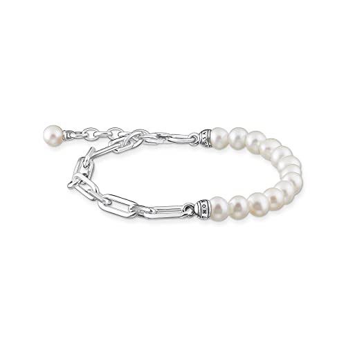 Thomas Sabo Damen Armband Glieder und Perlen Silber, 925er Sterlingsilber, mit weißen Süßwasserzuchtperlen, Länge: 16-19 cm, A2031-167-14-L19V von THOMAS SABO