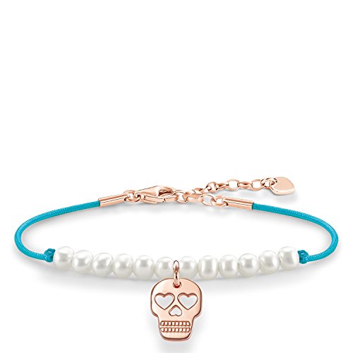 Thomas Sabo Damen-Armband Love Bridge Totenkopf 925 Sterling Silber 750 rosegold vergoldet Nylon Süßwasserzuchtperle weiß Länge von 15 bis 18 cm LBA0079-904-14-L19,5v von THOMAS SABO