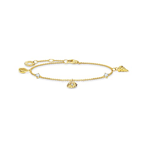 Thomas Sabo Damen Armband Muscheln und weiße Steine gold, 925er Sterlingsilber mit 750er Gelbgold-Vergoldung, Länge: 16-19 cm, A2060-414-14-L19V von THOMAS SABO