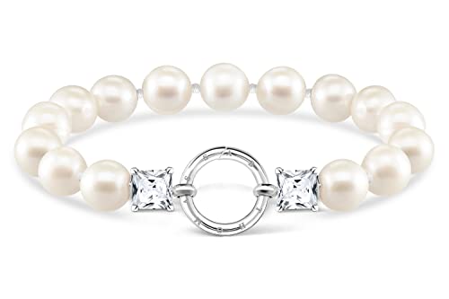 Thomas Sabo Damen Armband Perlen silber mit Steine Zirkonia weiß und Süßwasserzuchtperle, 925 Sterlingsilber, Länge: 17,5 cm, A2072-167-14-L17,5 von THOMAS SABO