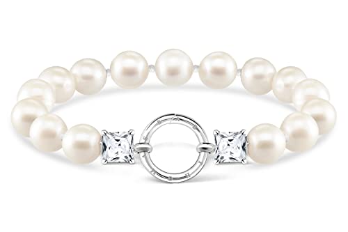 Thomas Sabo Damen Armband Perlen silber mit Steine Zirkonia weiß und Süßwasserzuchtperle, 925 Sterlingsilber, Länge: 19,5 cm, A2072-167-14-L19 von THOMAS SABO