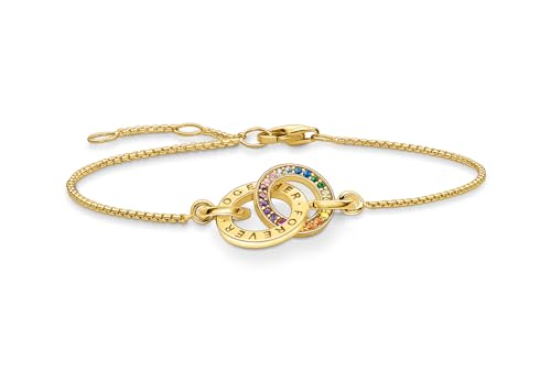 Thomas Sabo Damen Armband Together mit zwei Ringen bunten Steinen vergoldet, 925 Sterlingsilber mit 750er Gelbgold-Vergoldung, Länge: 19 cm, A1551-996-7-L19V von THOMAS SABO