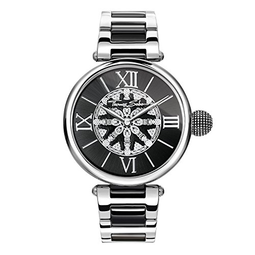 Thomas Sabo Damen Armbanduhr Karma schwarz silber Analog Quarz Edelstahl WA0298-290-203-38 MM von THOMAS SABO