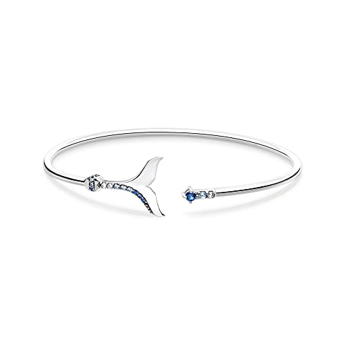 Thomas Sabo Damen Armreif Schwanzflosse mit blauen Steinen, 925 Sterlingsilber, geschwärzt, Länge: 16 cm, AR109-644-1-L16 von THOMAS SABO