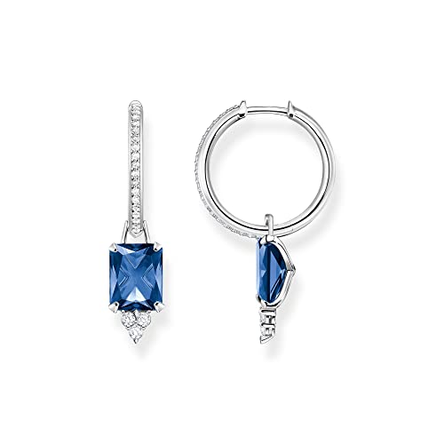 Thomas Sabo Damen Creolen in der Farbe Silber aus 925 Sterlingsilber mit blauem Zirkonia, Größe: 31x9mm, CR684-166-1 von THOMAS SABO