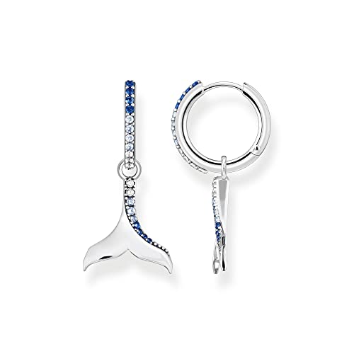 Thomas Sabo Damen Creolen in der Farbe Silber aus 925 geschwärztem Sterlingsilber mit Schwanz und blauen Zirkonia, Größe: 30x13 mm, CR687-644-1 von THOMAS SABO