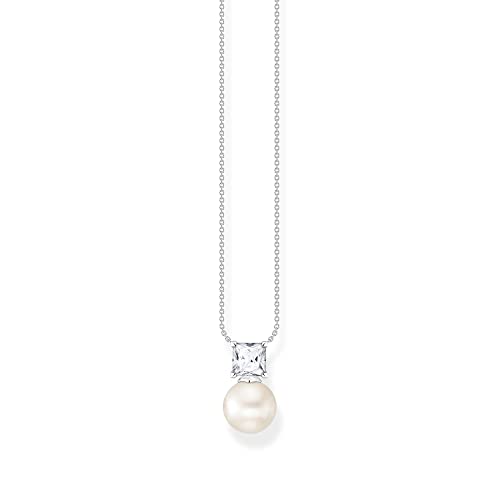 Thomas Sabo Damen Kette Perle mit weißem Stein silber, aus 925er Sterlingsilber, Süßwasserzuchtperle und weißer Zirkonia, Länge 45cm, KE2163-167-14-L45V von THOMAS SABO