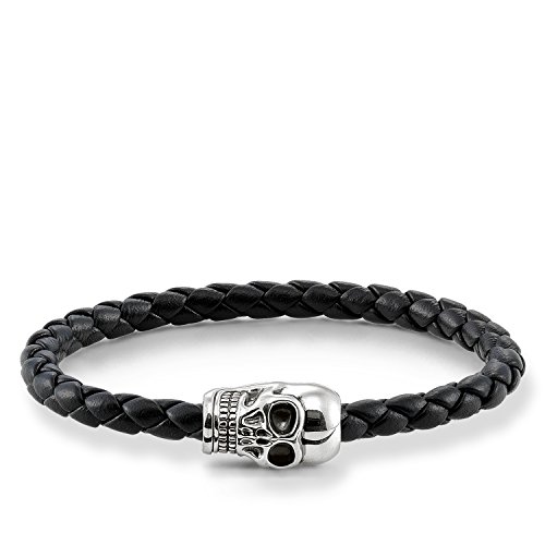 Thomas Sabo Damen Herren-Armband Rebel at Heart Totenkopf 925 Sterling Silber geschwärzt Nappaleder geflochten schwarz Länge 14 cm UB0010-823-11-L17 von THOMAS SABO