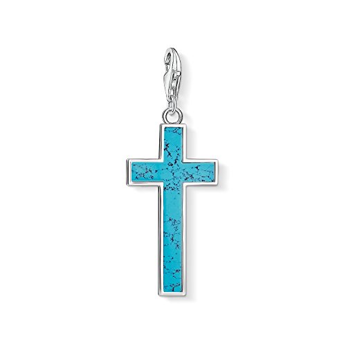 Thomas Sabo Damen Herren-Charm-Anhänger Türkises Kreuz Charm Club 925 Sterling Silber Y0021-404-17 von THOMAS SABO