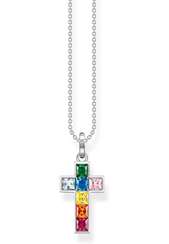 Thomas Sabo Damen Kette Kreuz mit bunten Steinen Silber, aus 925er Sterlingsilber, mit Steinbesatz in Regenbogen-Farben, Länge 45cm, KE2166-477-7-L45V von THOMAS SABO