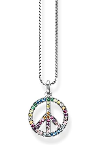 Thomas Sabo Damen Kette mit Anhänger Peace-Zeichen mit bunten Steinen Silber geschwärzt, aus 925er Sterlingsilber mit Schmucksteinen in Regenbogenfarben, Länge 55cm, KE2170-318-7-L55V Thomas Sabo Damen Kette mit Anhänger Peace-Zeichen mit bunten Steinen Silber geschwärzt, aus 925er Sterlingsilber mit Schmucksteinen in Regenbogenfarben, Länge 55cm, KE2170-318-7-L55V von THOMAS SABO