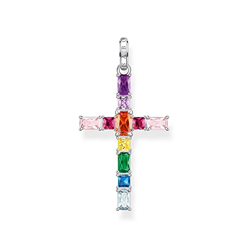 Thomas Sabo Damen Ketten Anhänger Kreuz, mit mehreren bunten Zirkoniasteinen, 925er Sterlingsilber geschwärzt, Maße: 42 x 23 mm, PE939-073-7 von THOMAS SABO