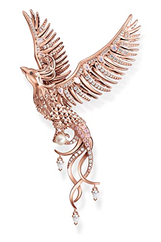 Thomas Sabo Damen Ketten Anhänger Phönix, mit rosa Zirkoniasteinen, 925er Sterlingsilber geschwärzt und 750er Rosévergoldung, Maße: 78 x 45 mm, PE937-426-7 von THOMAS SABO