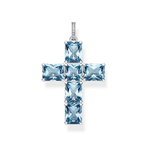 Thomas Sabo Damen Kreuz-Anhänger aus Sterling-Silber mit Zirkonia-Steinen in Blau und Weiß, PE922-059-1 von THOMAS SABO