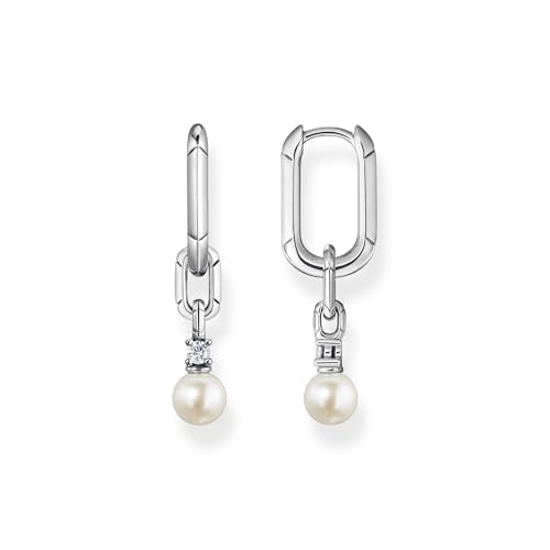 Thomas Sabo Damen Creolen aus 925er Sterling-Silber mit Glieder und Perlen, Höhe: 33mm, CR669-167-14 von THOMAS SABO