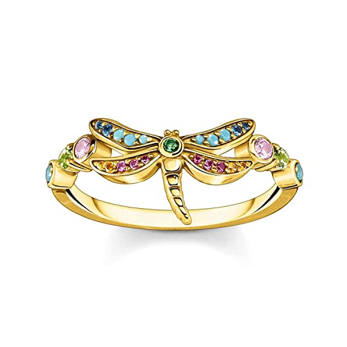 THOMAS SABO Damen-Ring Libelle mit Bunten Steinen Goldfarben TR2383-315-7-54 Ringgröße 54/17,2 von THOMAS SABO