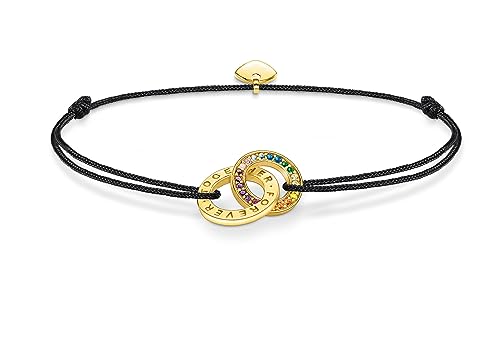 Thomas Sabo Damen Textilarmband schwarz mit zwei Ringen bunten Steinen vergoldet, 925 Sterlingsilber mit 750er Gelbgold-Vergoldung, Länge: 22 cm, A2085-996-7-L22V Thomas Sabo Damen Textilarmband schwarz mit zwei Ringen bunten Steinen vergoldet, 925 Sterlingsilber mit 750er Gelbgold-Vergoldung, Länge: 22 cm, A2085-996-7-L22V von THOMAS SABO