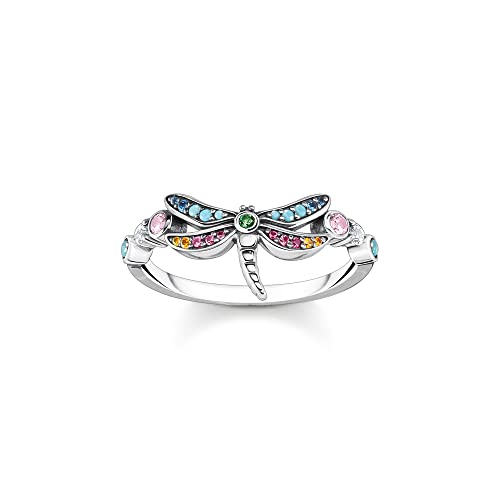 THOMAS SABO Damen Ring Libelle mit bunten Steinen silber 925 Sterlingsilber, Geschwärzt, Kaltemail TR2383-314-7 von THOMAS SABO