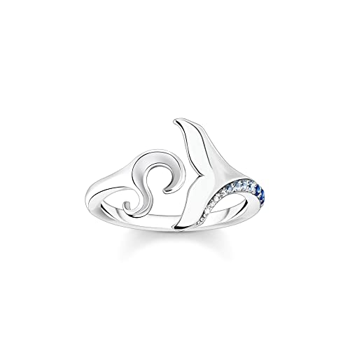 THOMAS SABO Damen Ring Schwanzflosse und Welle mit blauen Steinen 925 Sterlingsilber, Geschwärzt TR2385-644-1 von THOMAS SABO