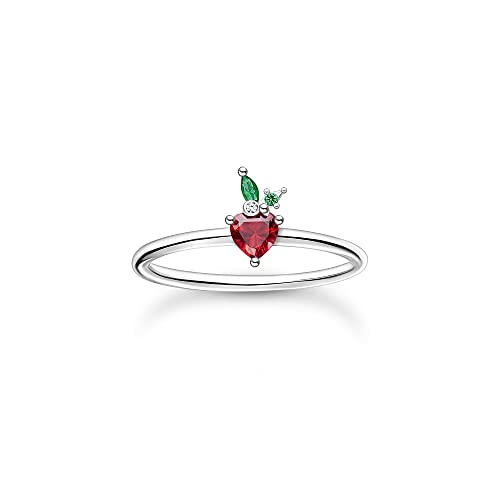 THOMAS SABO Damenring in Form einer Erdbeere 925er Sterlingsilber mit roten und grünen Zirkonia, Größe: 52, TR2350-699-7-52 von THOMAS SABO