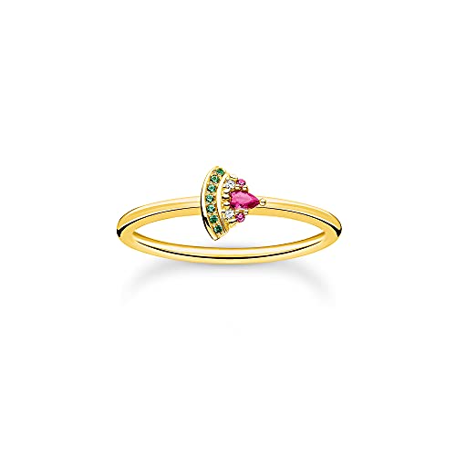 THOMAS SABO Damenring mit Wassermelonen Motiv 925er Sterlingsilber mit 750er Gelbgold Vergoldung mit Zirkonia in Grün, Pink und Weiß, Größe: 52, TR2353-488-7-52 von THOMAS SABO