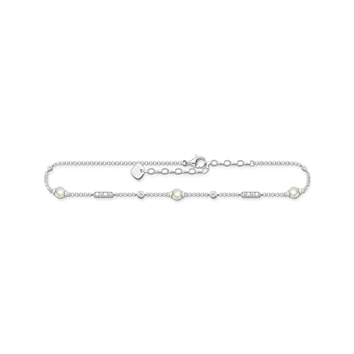 Thomas Sabo Fußkette mit Perlen und weiße Steine Recyceltes 925 Silber, 22-27 cm, AK0034-167-14-L27V von THOMAS SABO