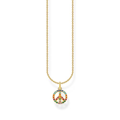 Thomas Sabo Damen Kette Peace mit bunten Steinen gold, aus 925er Sterlingsilber mit 750er Gelbgold-Vergoldung, mit Steinbesatz in Regenbogen-Farben, Länge 45cm, KE2175-488-7-L45V von THOMAS SABO