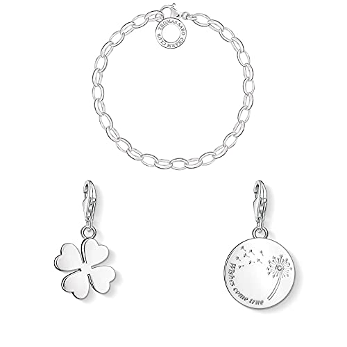 THOMAS SABO Silberarmband für Charms + Anhänger Kleeblatt Charm Club + Anhänger Pusteblume Wishes Come True 925 Sterling Silber von THOMAS SABO