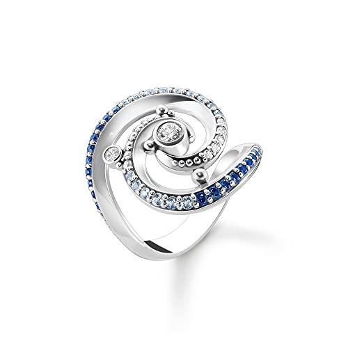 THOMAS SABO Damen Ring Welle mit blauen Steinen 925 Sterlingsilber, Geschwärzt TR2381-644-1 von THOMAS SABO