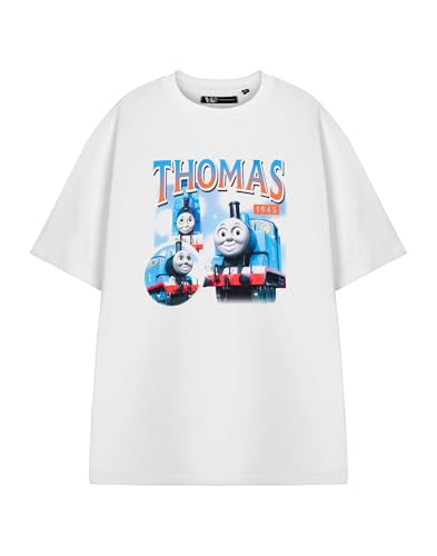Thomas & Friends Herren Weißes T-Shirt | Thomas 1945 Grafik-T-Shirt | Klassisches Kurzarm-Cartoon-Top | Retro-Bekleidung mit Rundhalsausschnitt | Thomas die kleine Lokomotive Merchandise von Thomas & Friends