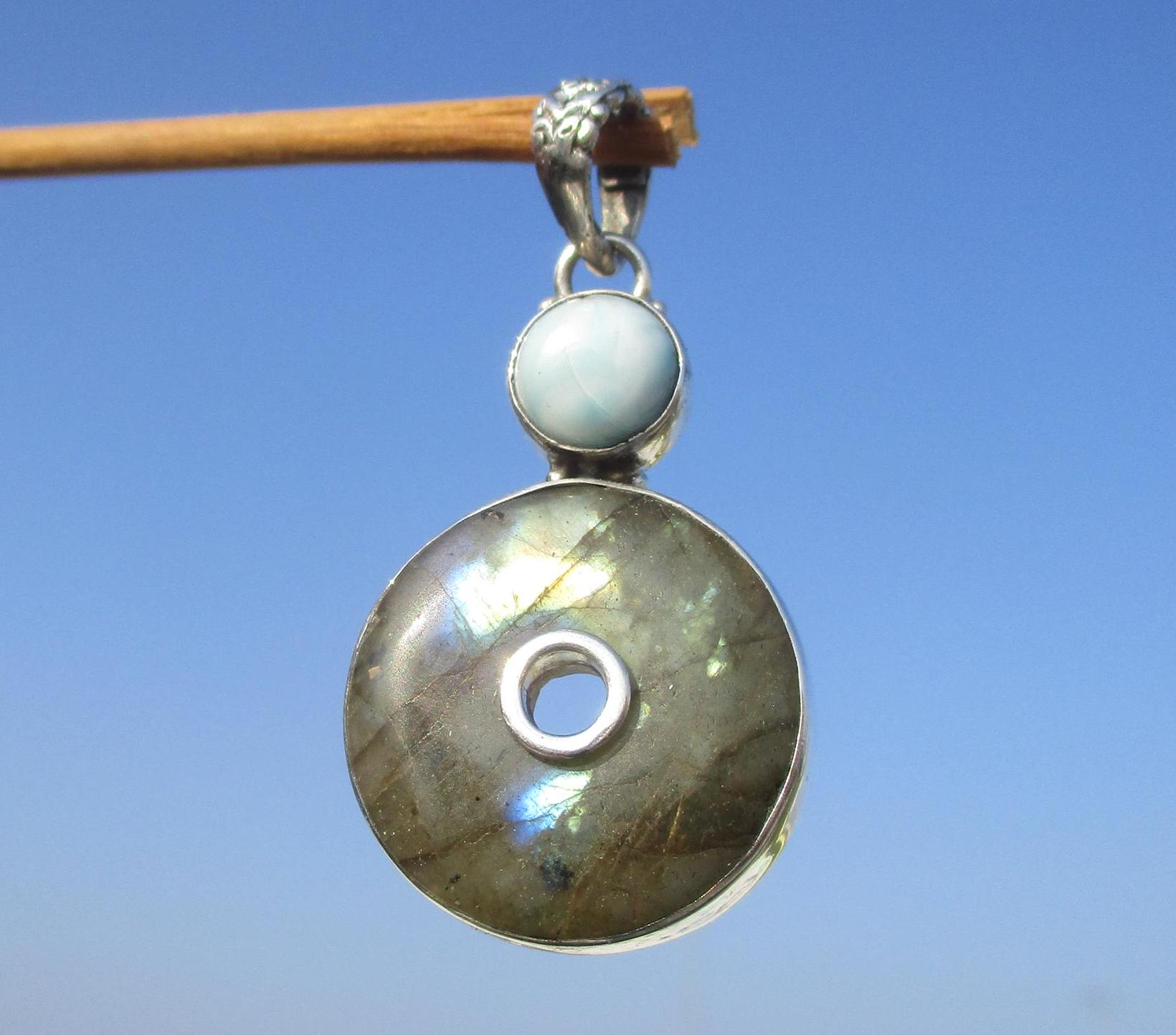 Labradorit , Anhänger Silber 925 Mit Larimar von THORALFWOLF