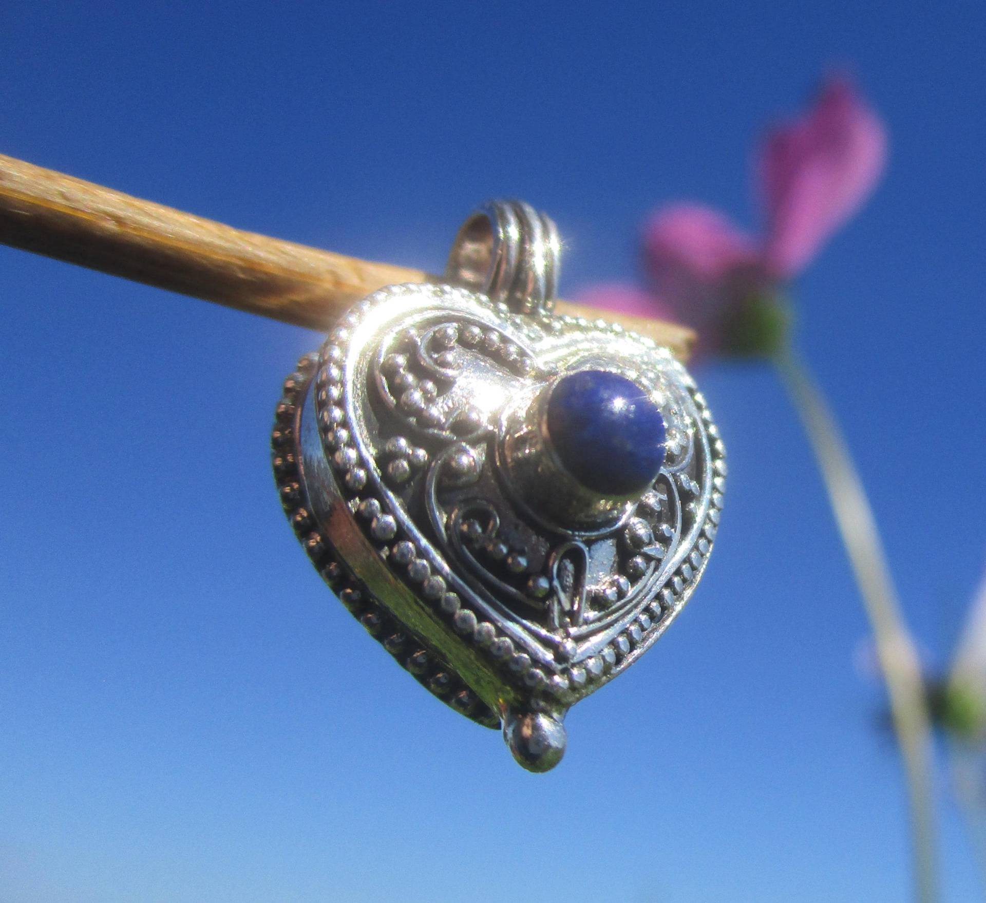 Lapislazuli - Box Zum Öffnen Anhänger Silber 925 Herz von THORALFWOLF