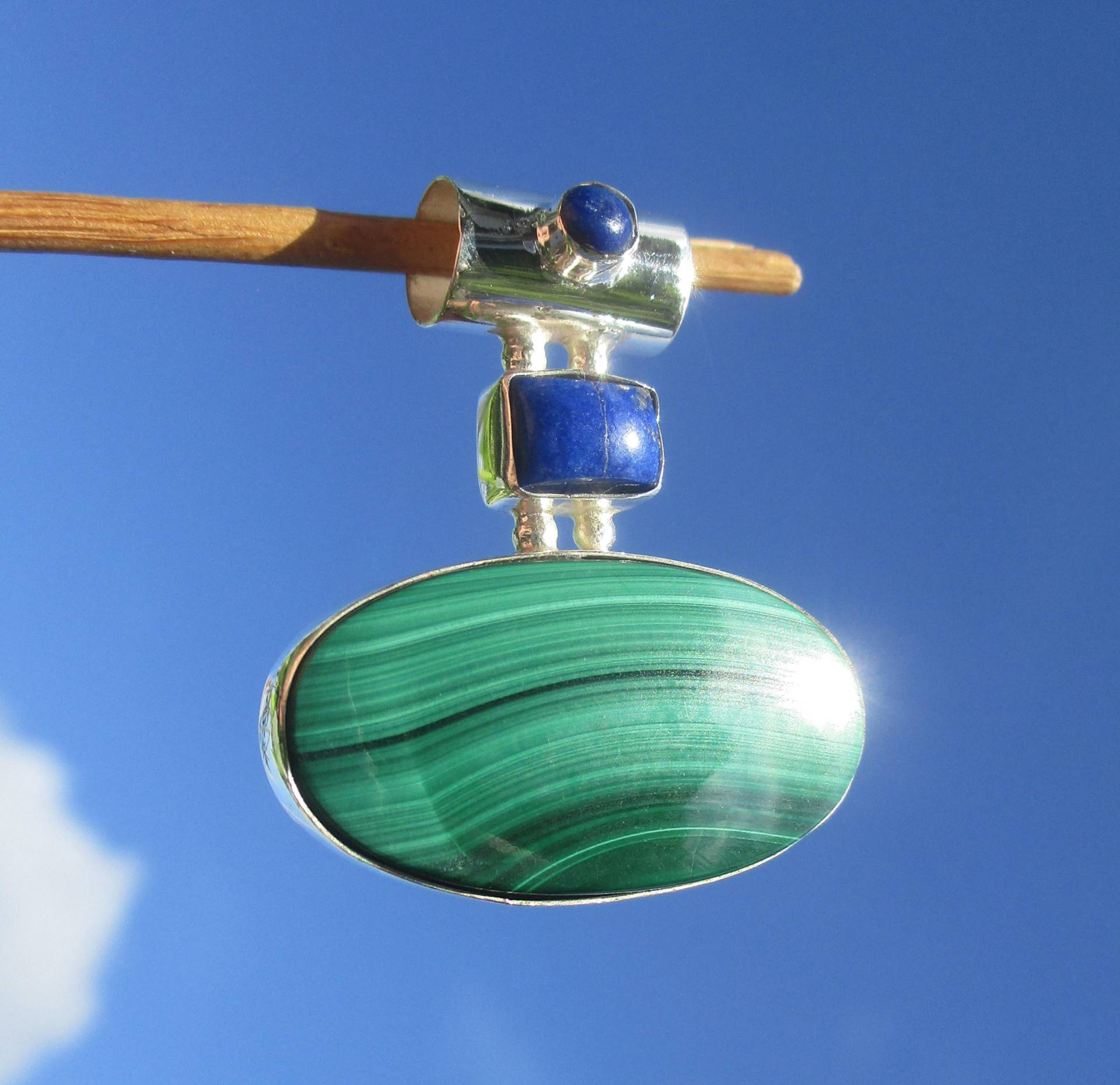 Malachit - Anhänger Silber 925 Mit 2x Lapislazuli von THORALFWOLF