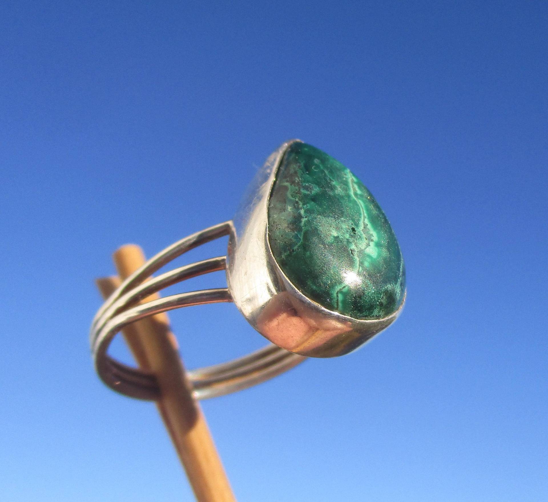 Malachit Mit Chrysokoll , Ring Gr. 18 Silber 925 von THORALFWOLF