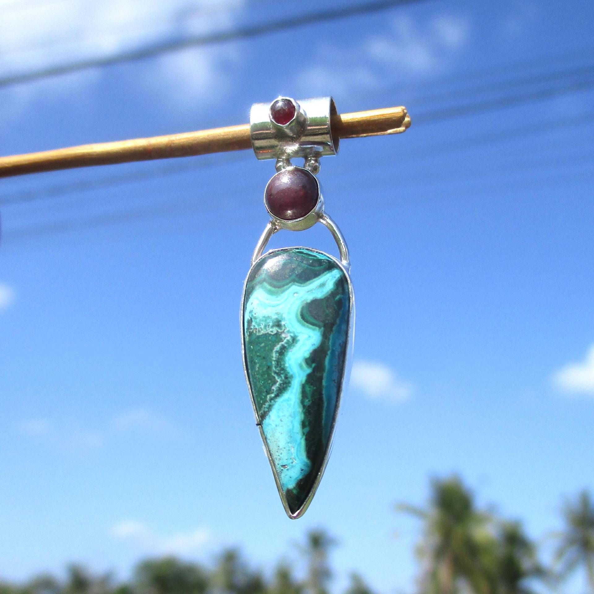 Malachit Mit Chrysokoll - Anhänger Silber 925 2 X Rubin von THORALFWOLF