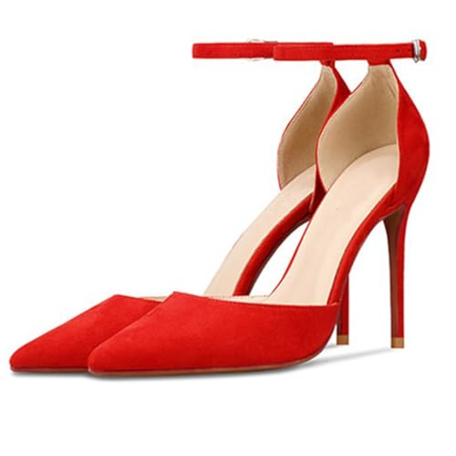 THOYBMO Damen Sandalen High Heeled Gespitzte Spitze Geschlossene Stilettoabsatz Schuhe Knöchelriemen Geeignet für Hochzeitsfeiern Formelle Anlässe 8CM Oben,Red,41 von THOYBMO
