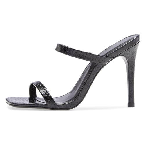 THOYBMO Damen Sandalen High Heeled Maultiere Stiletto Quadratischer Kopf Offener Zeh Slip-on Slingback Shoes Komfortabel für Sommer Hochzeit Party Shoes 10CM,Black,37 von THOYBMO