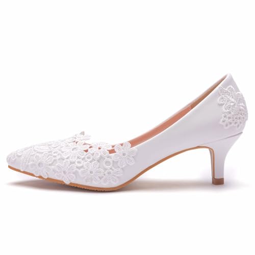 THOYBMO Damen Sandalen High Heeled Spitze Flacher Mund Pointed Tip Geschlossene Slip-On Schuhe Stilettoabsatz für Sommer Braut Party Freizeit 5CM Shoes,White,41 von THOYBMO