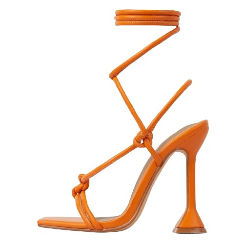 THOYBMO Damen Sandalen Stiletto Women's High Heels Quadratischer Kopf Open Toe Kreuzgurte Shoes für Sommer Hochzeit Party Braut 10CM Schuhe,Orange,44 von THOYBMO