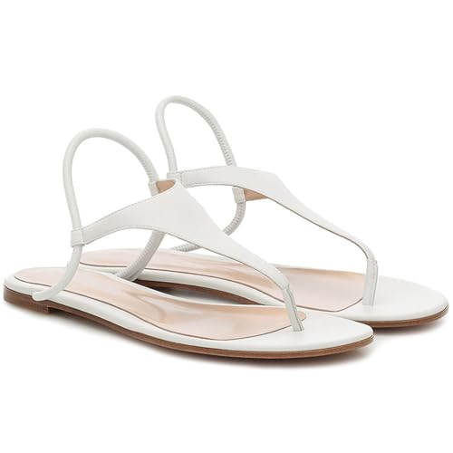 THOYBMO Damen Sandalen Women's Flat Schuhe Runder Spitze Offener Zeh Fesselriemen Slip On Gespaltene Zehenpartie Flip-Flops Shoes für Sommer Bequem Elastisch,White,35 von THOYBMO